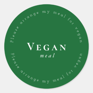 Vegan meal Request Sticker, Dark-Green, White Classic Round Sticker