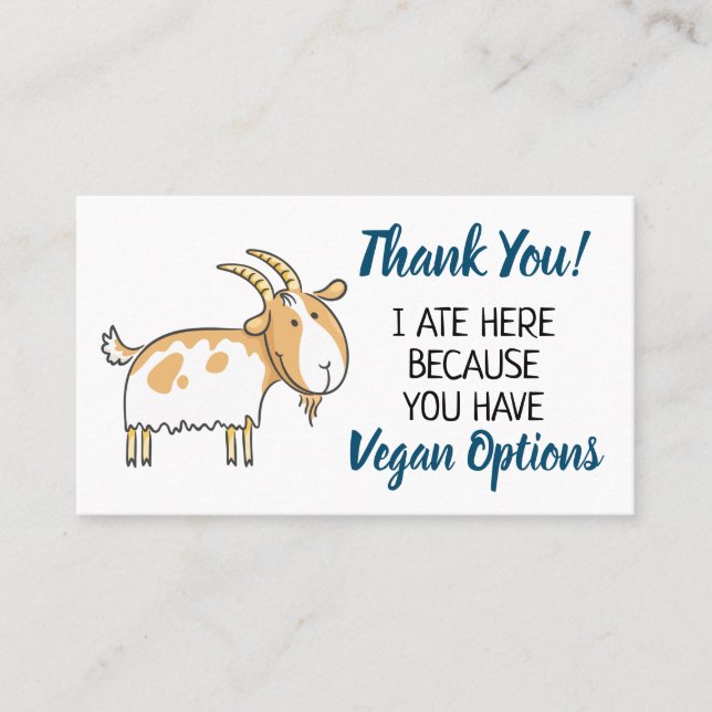 Vegan outreach restaurant thank you business card (Front)