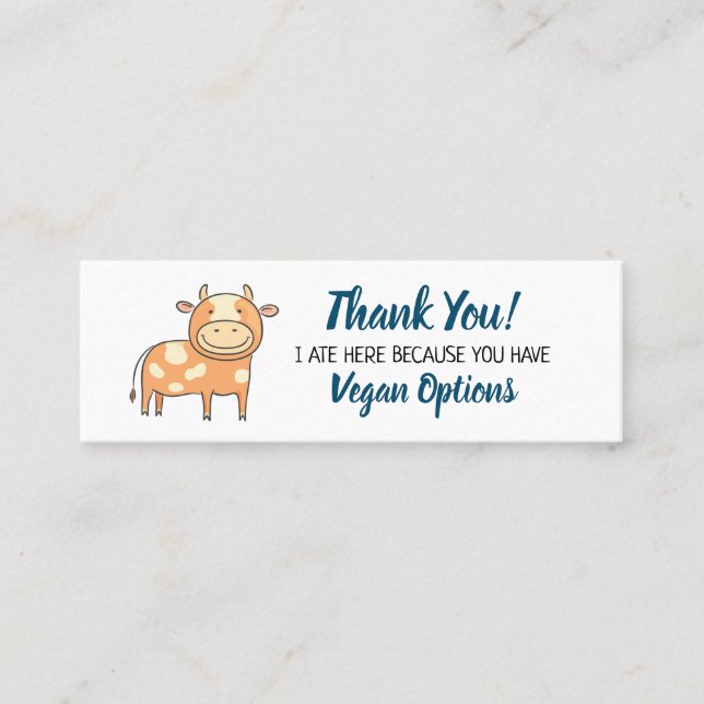 Vegan outreach restaurant thank you mini business card (Front)