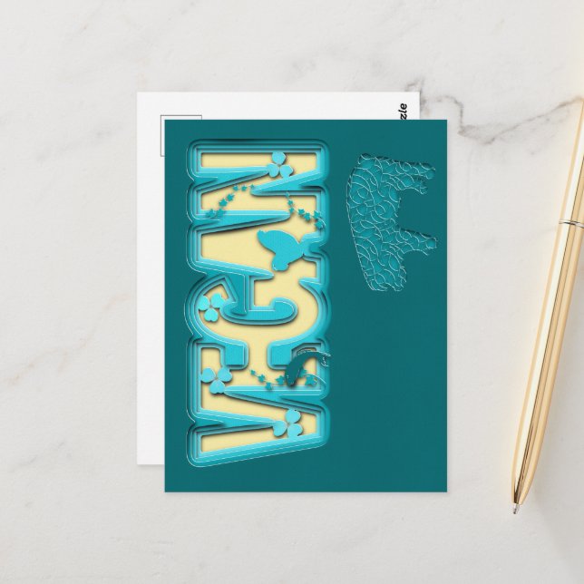 Vegan paper cut-out postcard (Front/Back In Situ)