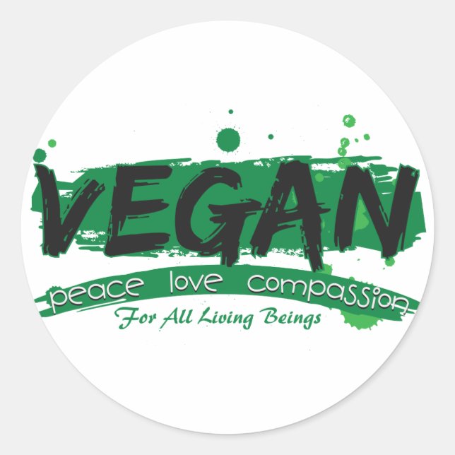 Vegan Peace Love Compassion Classic Round Sticker (Front)