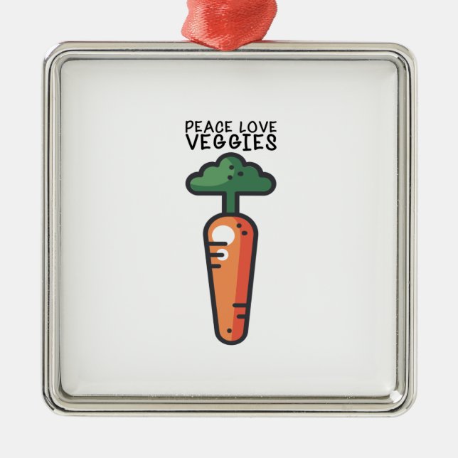 Vegan - Peace Love Veggies Metal Ornament (Front)