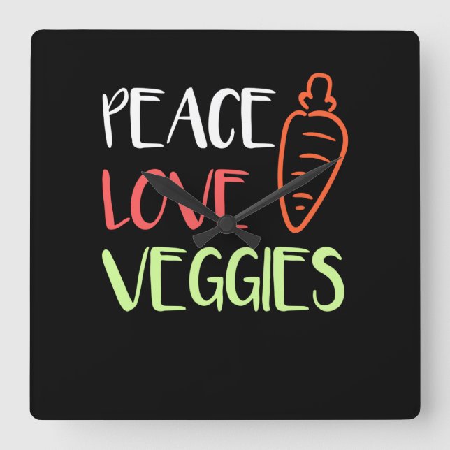 Vegan - Peace Love Veggies Square Wall Clock (Front)