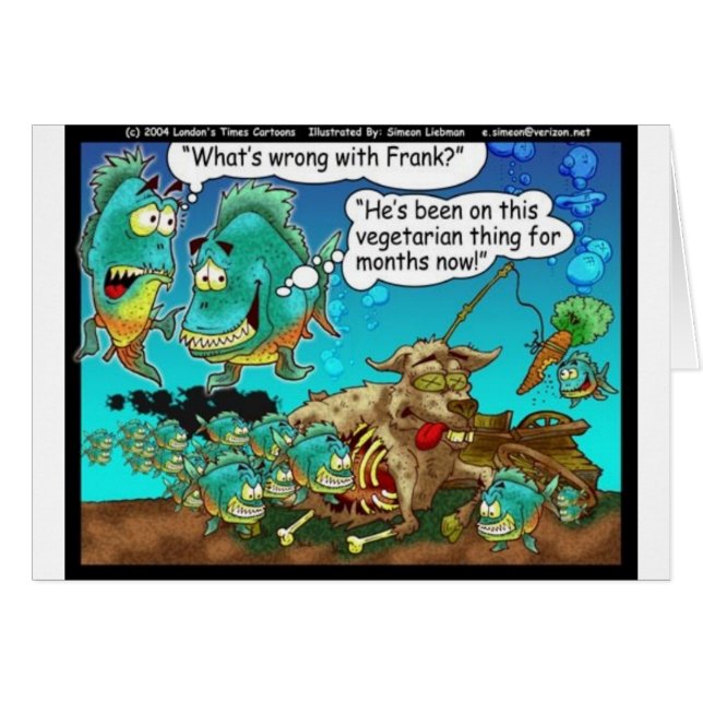 Vegan Pirahanas Funny Offbeat Cartoon Gifts (Front Horizontal)