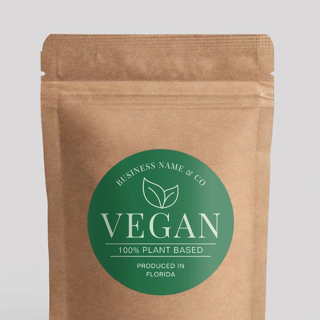 Vegan Plant Based Product Green Food Label (Fully customizable green vegan product sticker with space for your business name & details)