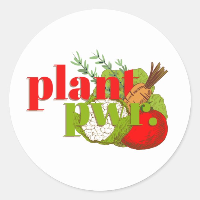 Vegan Plant Power Classic Round Sticker (Front)