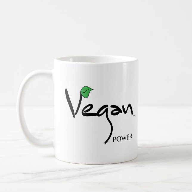 Vegan Power with Green Leaf Cool Coffee Mug (Left)