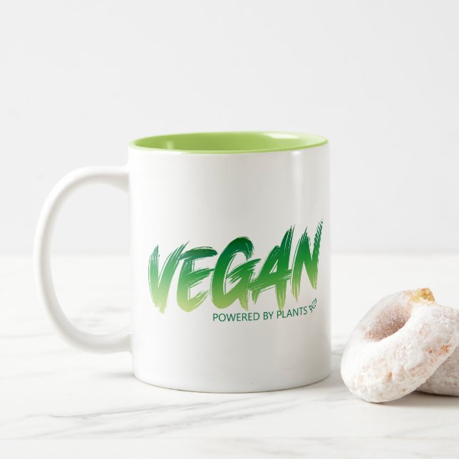 Vegan - Powered by plants Two-Tone Coffee Mug (With Donut)