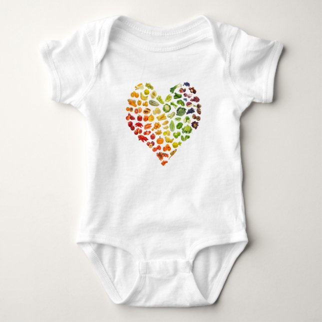 Vegan Rainbow Heart Baby Bodysuit (Front)