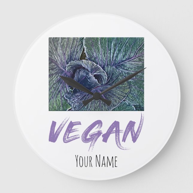 Vegan Red Cabbage Vintage gift Large Clock (Front)