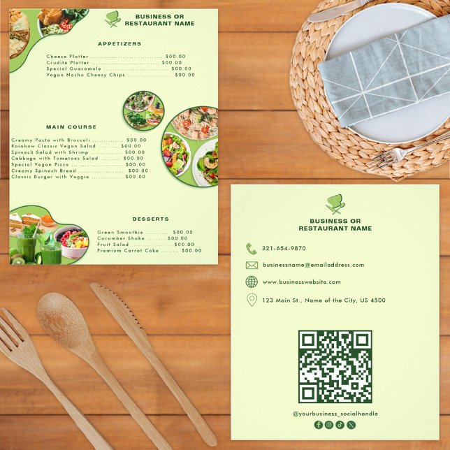 Vegan Restaurant Food Menu Professional | QR Code  (Creator Uploaded)