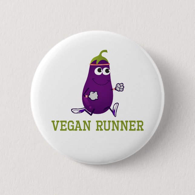 Vegan Runner Eggplant 6 Cm Round Badge (Front)