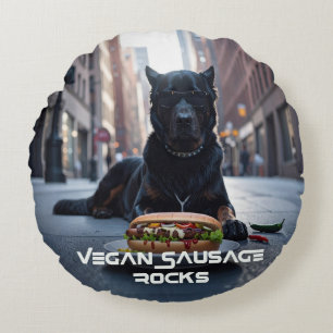 VEGAN SAUSAGE ROCKS - FUN ROUND CUSHION