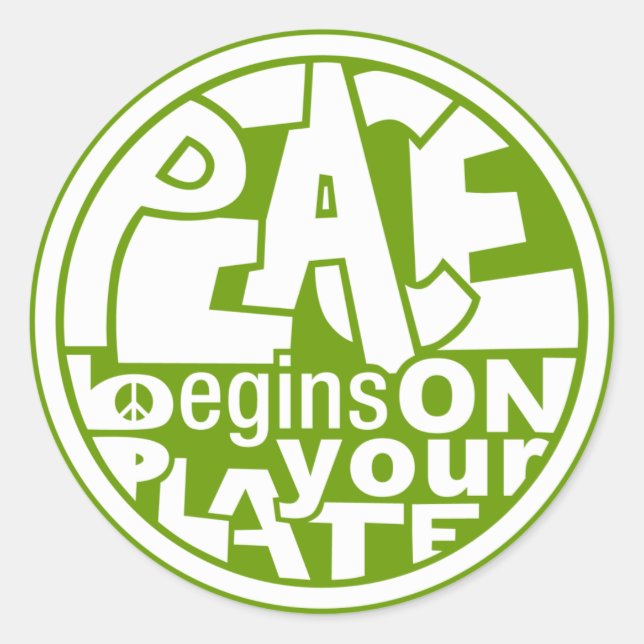 Vegan Slogan Peace Begins On Your Plate Classic Round Sticker (Front)