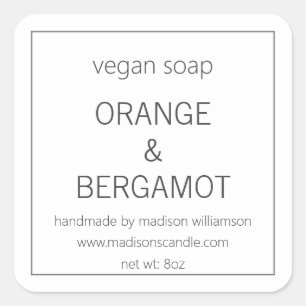 Vegan Soap   Simple Minimalist Grey and White Square Sticker