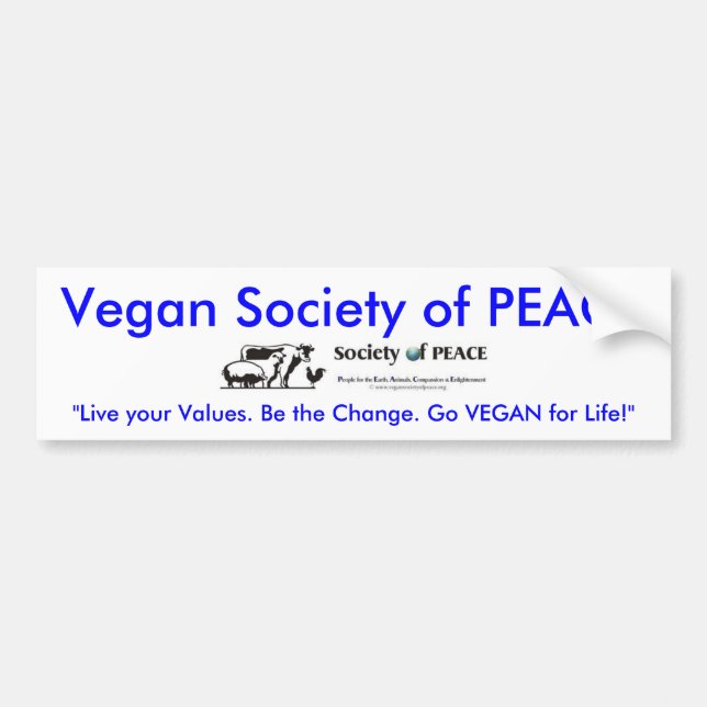 Vegan Society of PEACE logo bumper sticker (Front)
