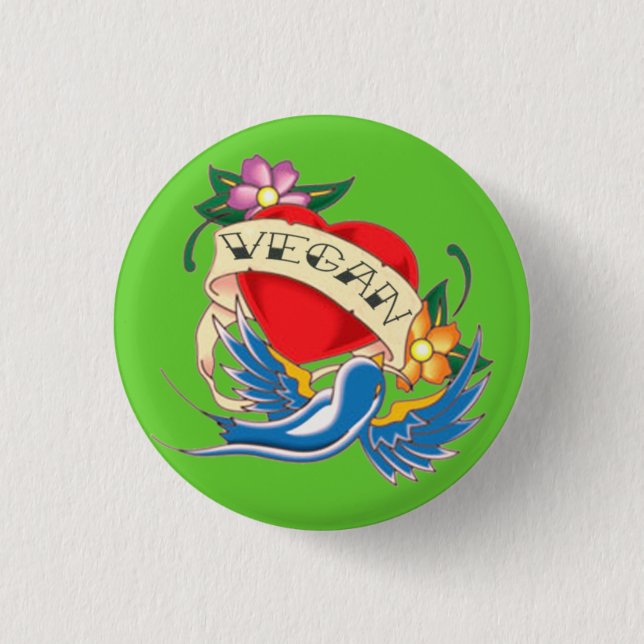 Vegan Tattoo 3 Cm Round Badge (Front)