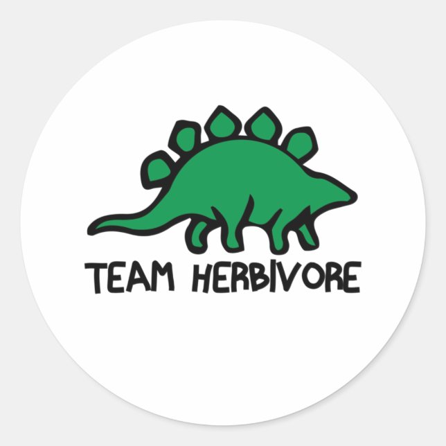 Vegan Team Herbivore Cute and Funny Dinosaur Classic Round Sticker (Front)