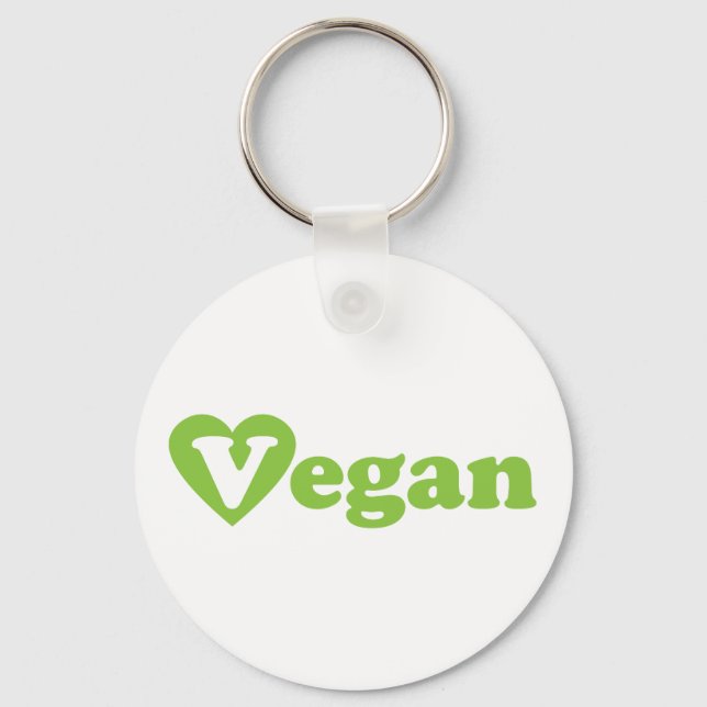 Vegan Text Green Heart Key Ring (Front)