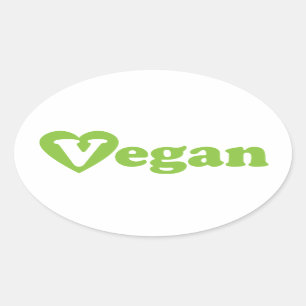 Vegan Text Green Heart Oval Sticker