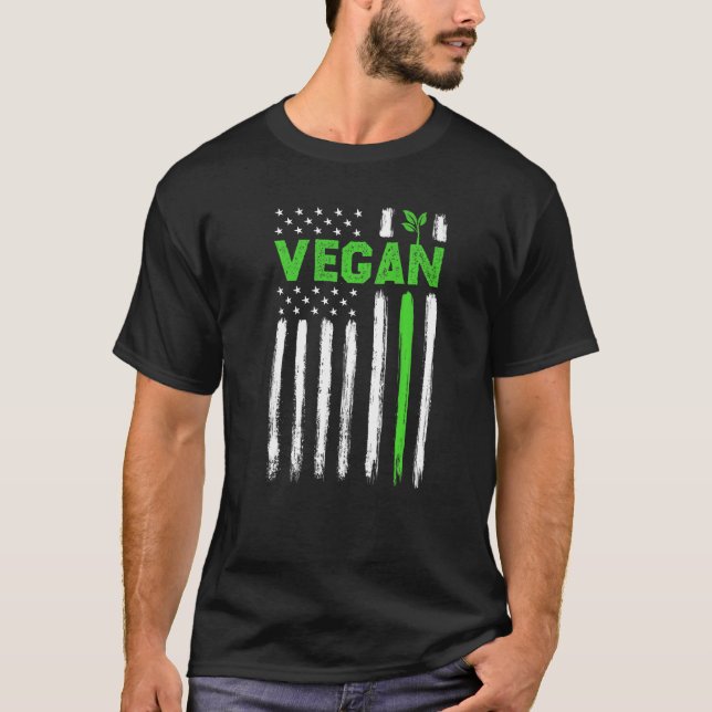 Vegan USA American Flag Vegetarian Farming Vegan 4 T-Shirt (Front)
