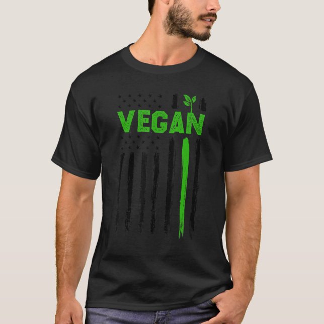 Vegan USA American Flag Vegetarian Farming Vegan 4 T-Shirt (Front)