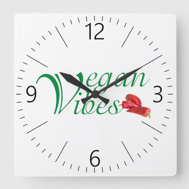 Vegan vibes square wall clock (Front)