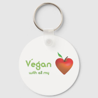 Vegan with all my heart (red apple heart) key ring