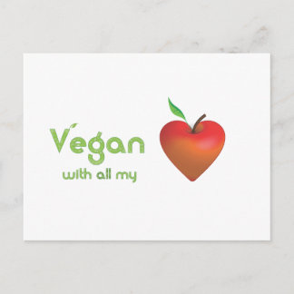 Vegan with all my heart (red apple heart) postcard