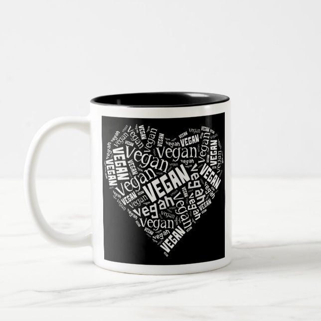 "Vegan" Word-Cloud Heart & Quote Two-Tone Coffee Mug (Left)