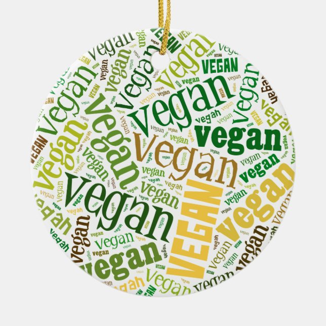 "Vegan" Word-Cloud Mosaic Ceramic Tree Decoration (Front)