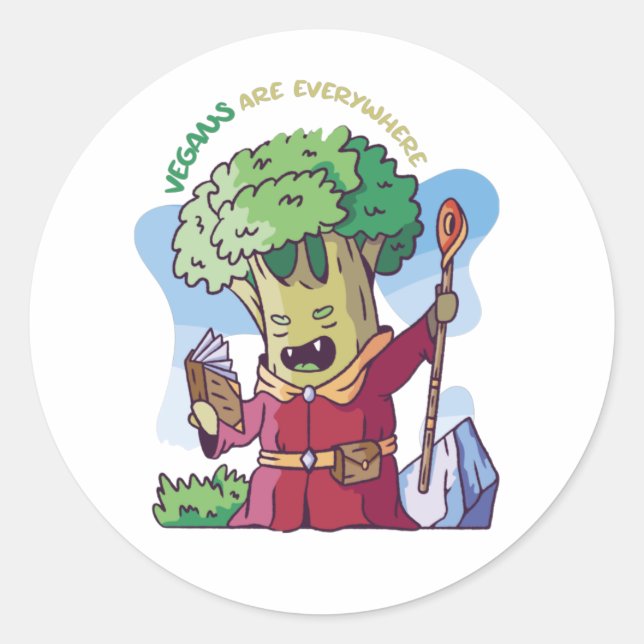 Vegans Are Everywhere/ Evil Broccoli. Classic Round Sticker (Front)
