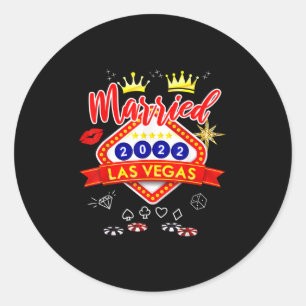 Vegas Bachelor Party Married In Vegas Groom Bride Classic Round Sticker