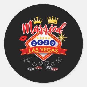 Vegas Bachelor Party Married In Vegas Groom Bride Classic Round Sticker