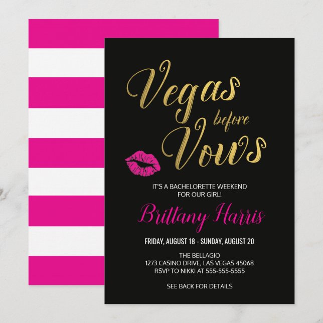 Vegas before Vows Bachelorette Party Invitation (Front/Back)
