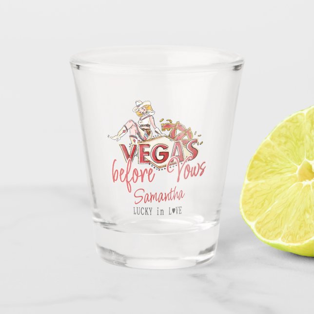 Vegas Before Vows Casino Lucky Modern Bachelorette Shot Glass (Front)