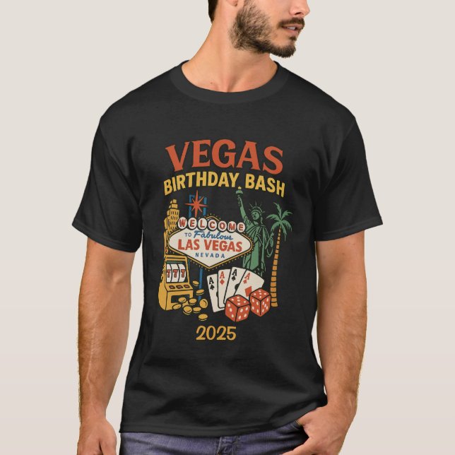 Vegas Birthday Bash Custom Date & Party  T-Shirt (Front)