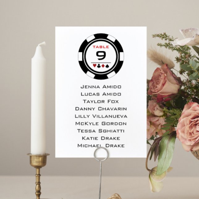 Vegas Black Poker Chip Wedding Seating Chart Card (Creator Uploaded)