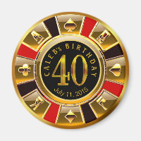 Vegas Casino Chip 40th Birthday | red gold black