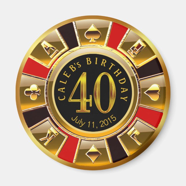 Vegas Casino Chip 40th Birthday | red gold black Magnet (Front)