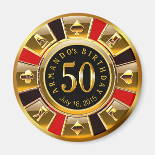 Vegas Casino Chip 50th Birthday | red gold black Magnet