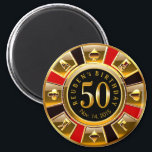 Vegas Casino Chip 50th Birthday | red gold black Magnet<br><div class="desc">A very cool red,  gold and black Las Vegas Birthday Casino Chip keepsake favour magnet. Use the CUSTOMIZE IT button to add your own text.</div>