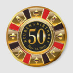 Vegas Casino Chip 50th Birthday | red gold black Magnet<br><div class="desc">A very cool red,  gold and black Las Vegas Birthday Casino Chip keepsake favour magnet. Use the CUSTOMIZE IT button to add your own text.</div>