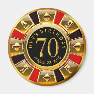 Vegas Casino Chip 70th Birthday   red gold black Magnet