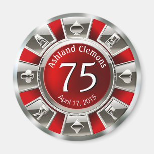 Vegas Casino Chip Birthday red silver Magnet