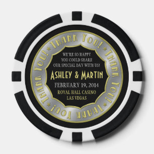 Vegas Casino Gold Silver Wedding Thank You Favour Poker Chips