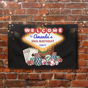 Vegas Casino Night Black Birthday Party Welcome Banner