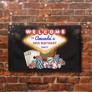Vegas Casino Night Black Birthday Party Welcome Banner