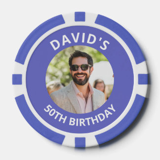 Vegas Casino Party Favor Blue & White Photo Poker Chips