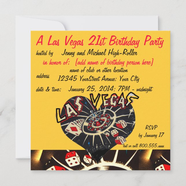 Vegas Casino Theme Twenty-first Birthday Party Invitation (Front)
